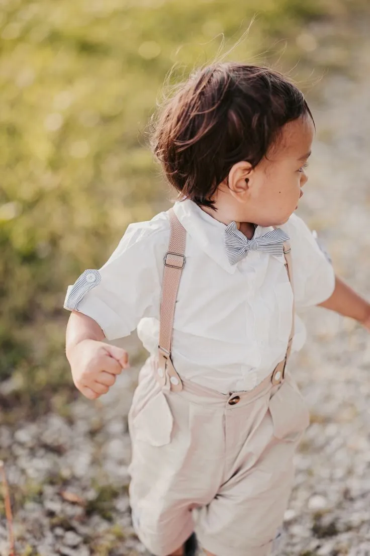 Gentleman Suit, White Shirt,  Bowtie, Chino Shorts And Suspenders #2000112