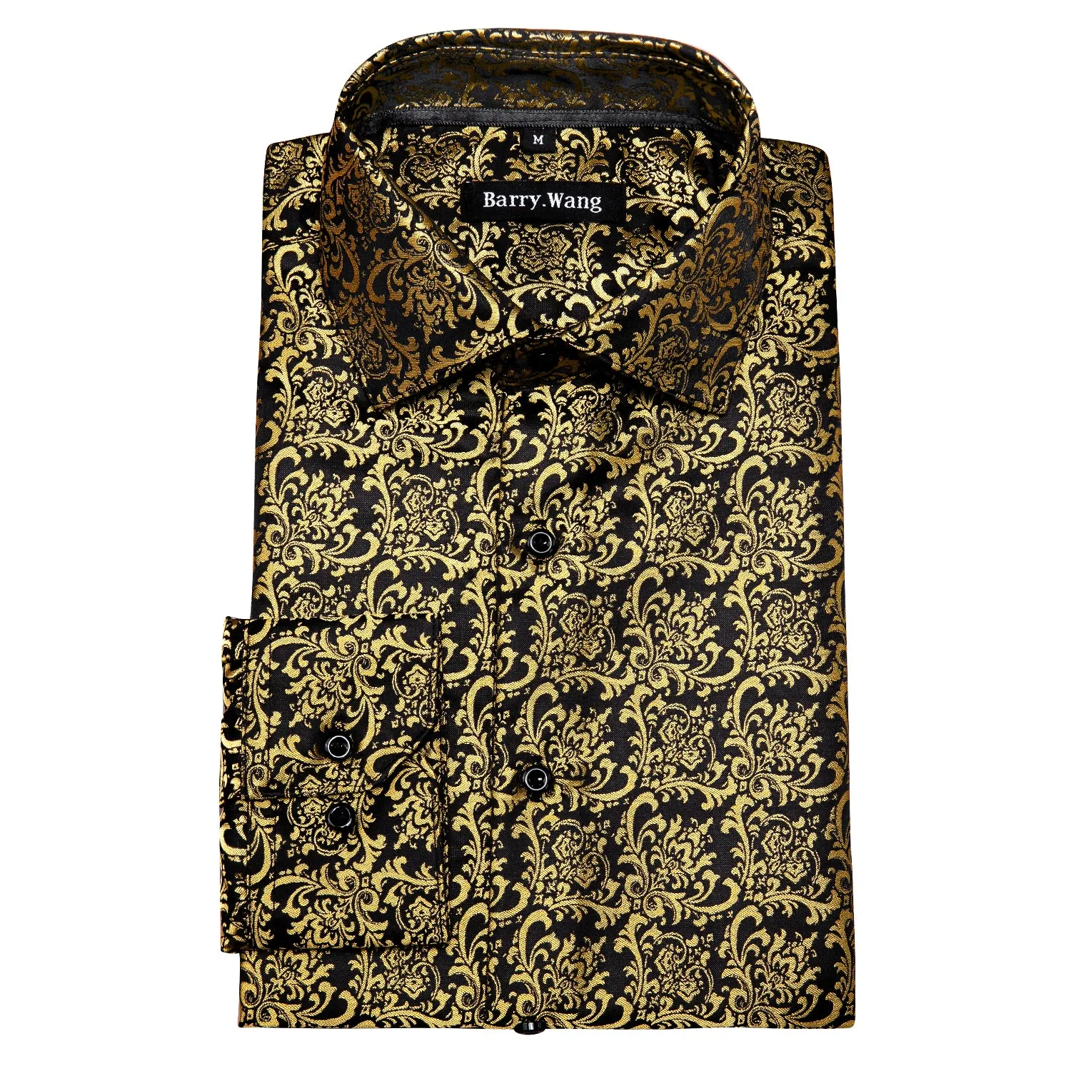 Golden Black Novelty Silk Men's Long Sleeve Shirt