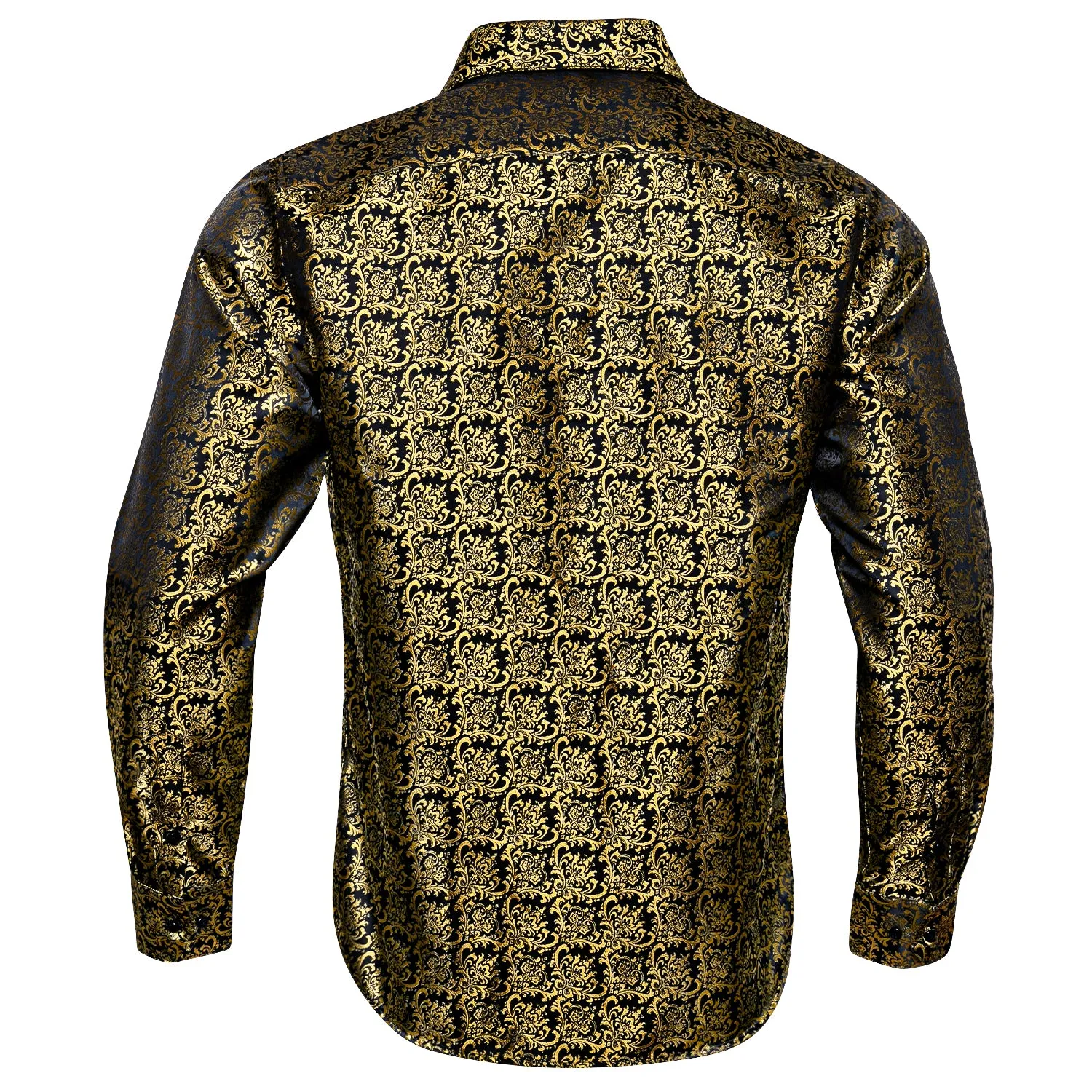 Golden Black Novelty Silk Men's Long Sleeve Shirt