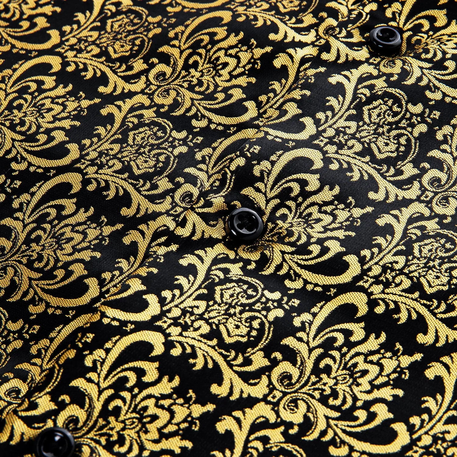 Golden Black Novelty Silk Men's Long Sleeve Shirt