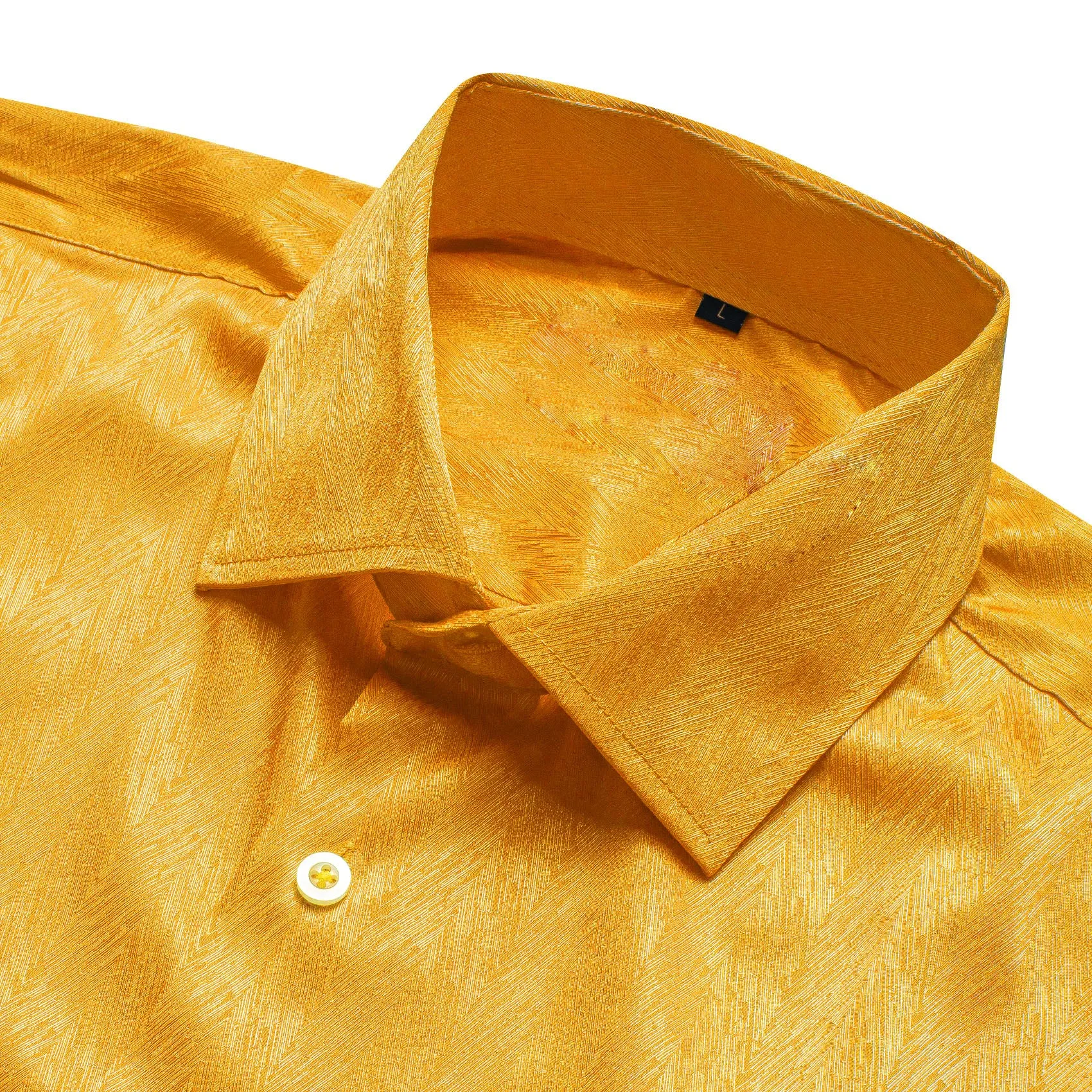 Golden Solid Woven Silk Men's Long Sleeve Shirt