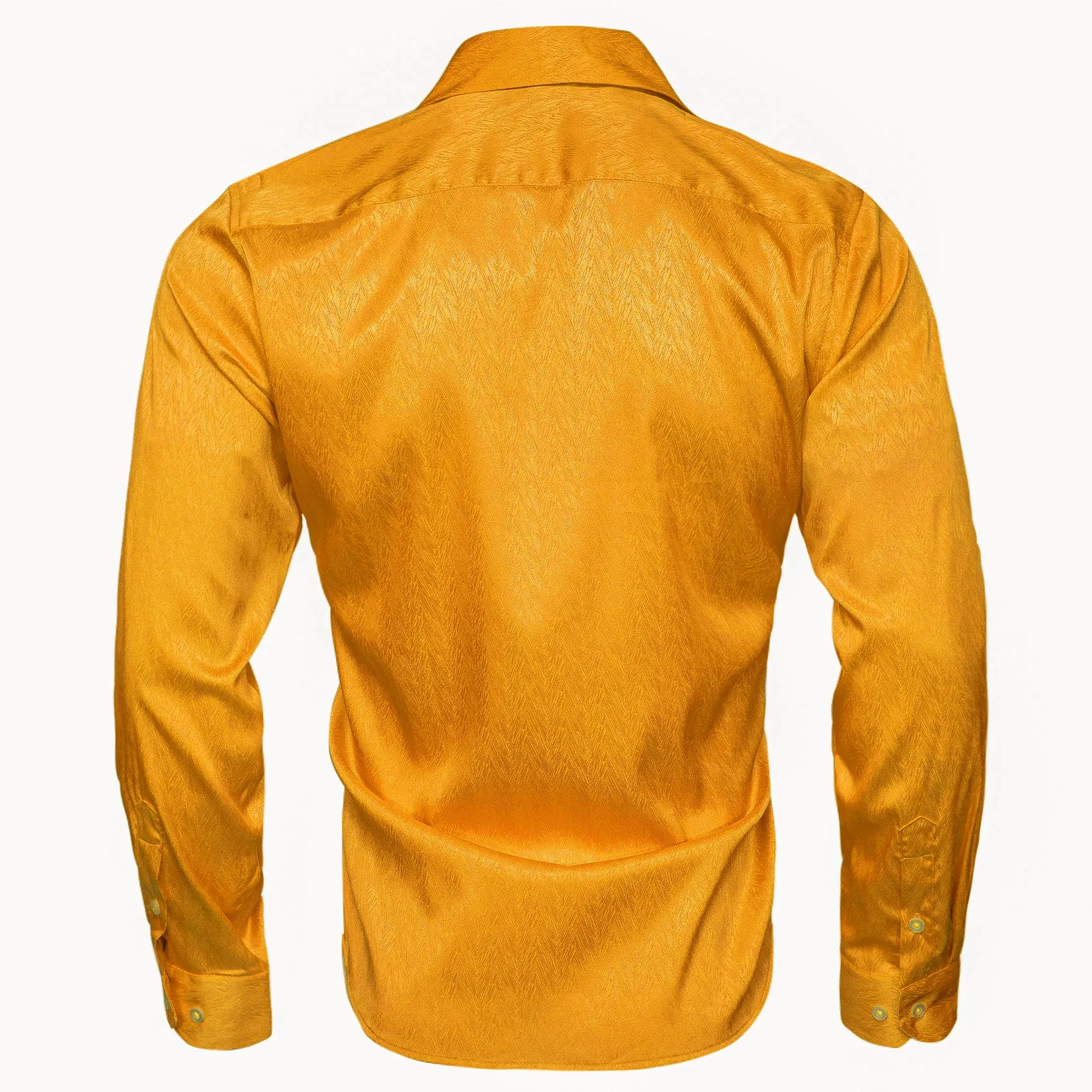 Golden Solid Woven Silk Men's Long Sleeve Shirt