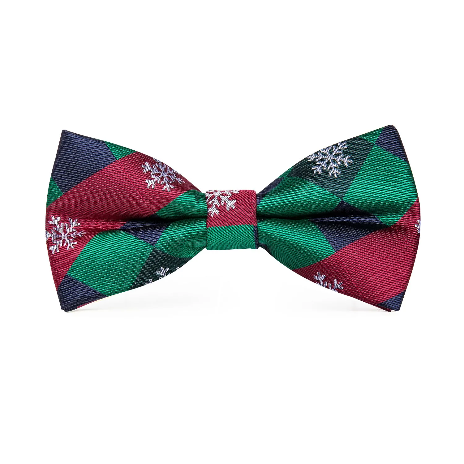 Green and Red Snow Christmas Pre-tied Bow Tie Hanky Cufflinks Set