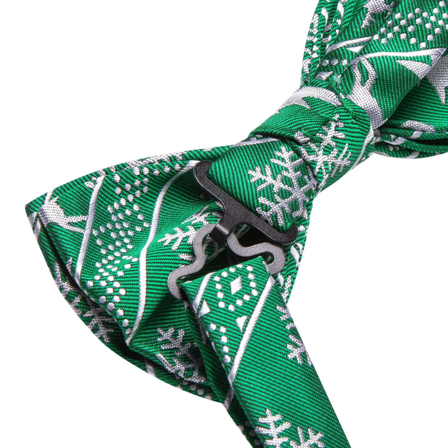 Green Christmas Deer Pre-tied Bow Tie Hanky Cufflinks Set