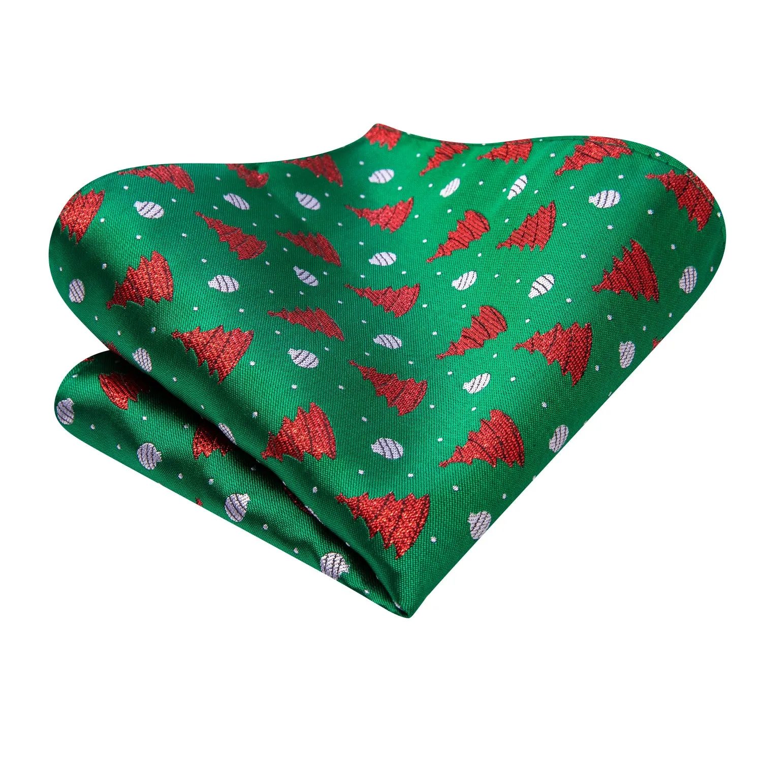 Green Red Christmas Tree Self-tied Bow Tie Hanky Cufflinks Set