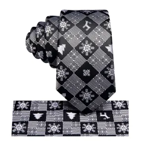 Hi-Tie Black White Christmas Snowflakes Children's Tie Pocket Square