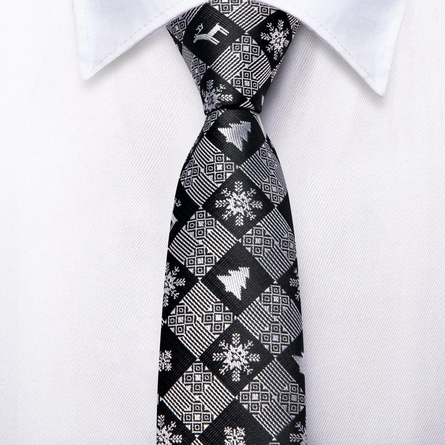 Hi-Tie Black White Christmas Snowflakes Children's Tie Pocket Square