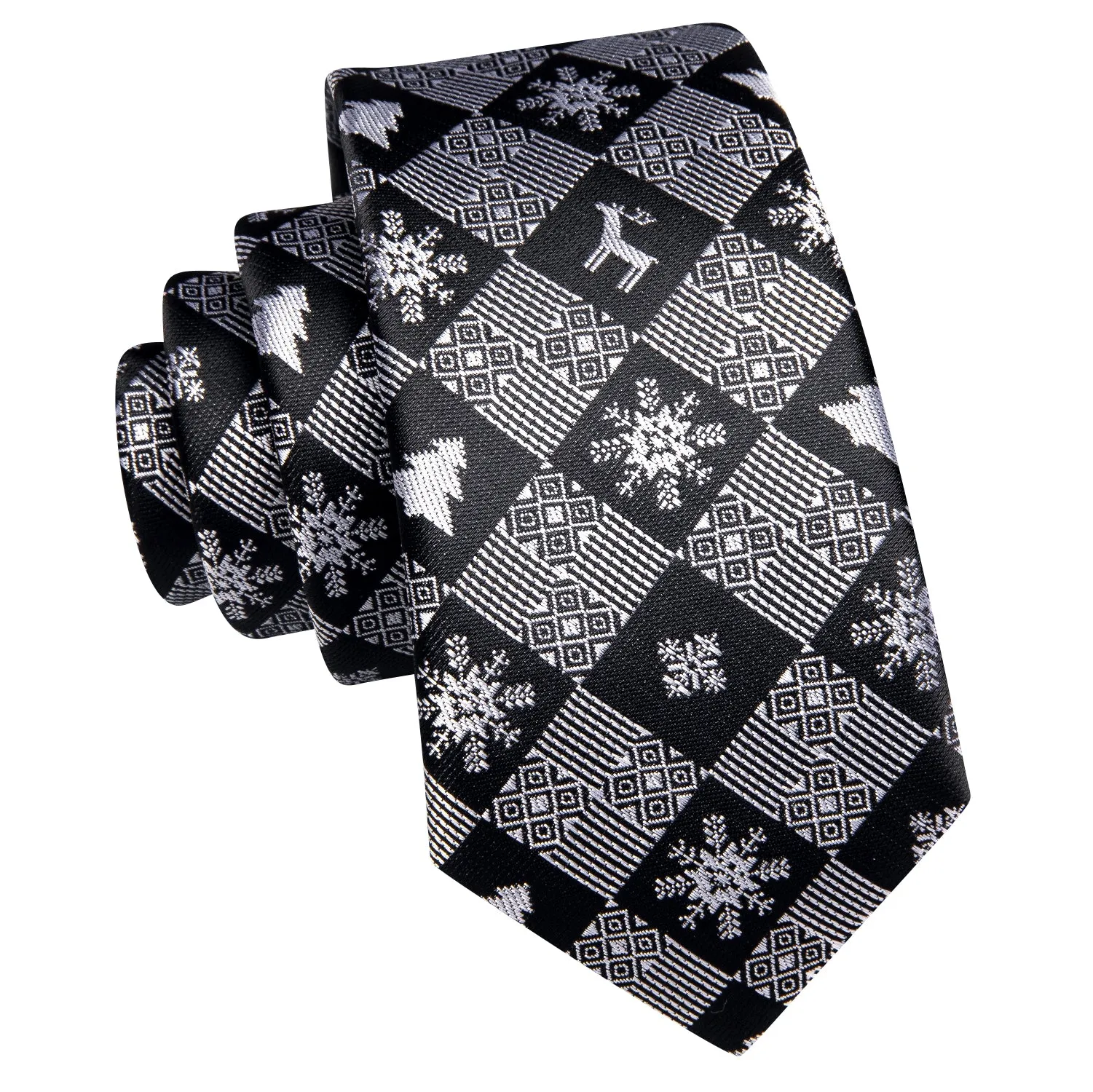 Hi-Tie Black White Christmas Snowflakes Children's Tie Pocket Square