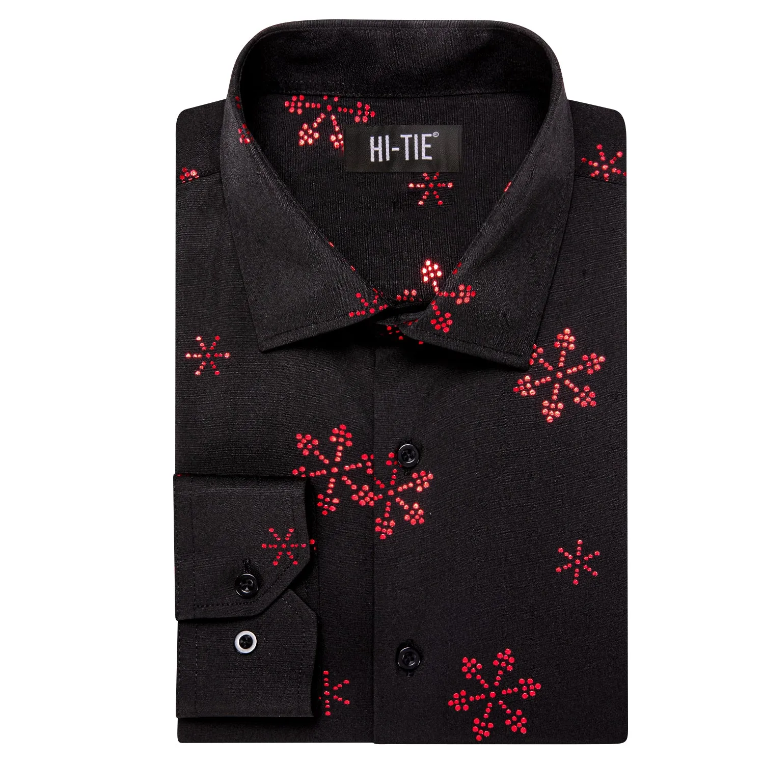 Hi-Tie Black Windsor Collar Red Snowflake Men's Dinner Shirt Christmas