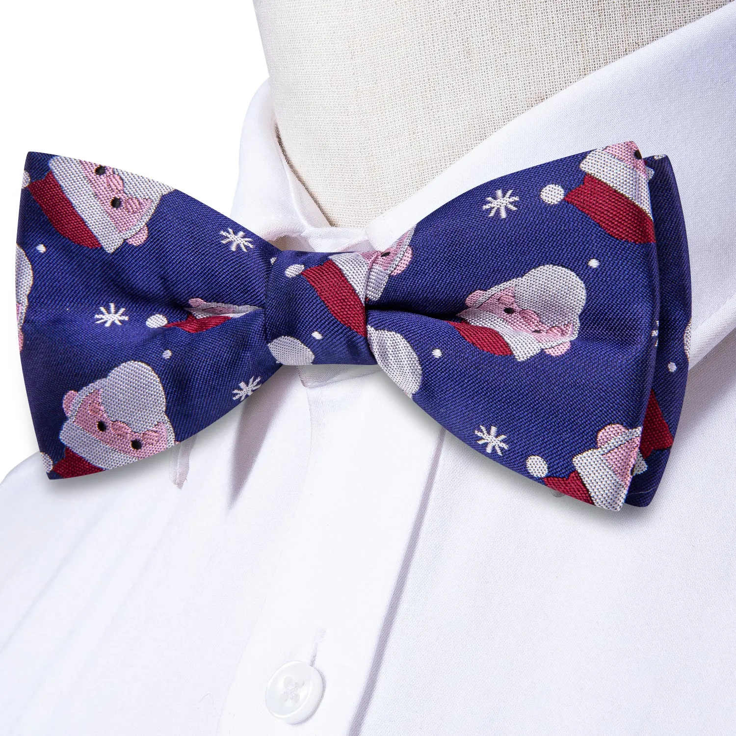 Hi-Tie Blue Christmas Snowman Pre-tied Bow Tie Hanky Cufflinks Set