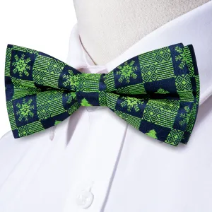 Hi-Tie Christmas Blue Green Snowflakes Bow Tie Hanky Cufflinks Set