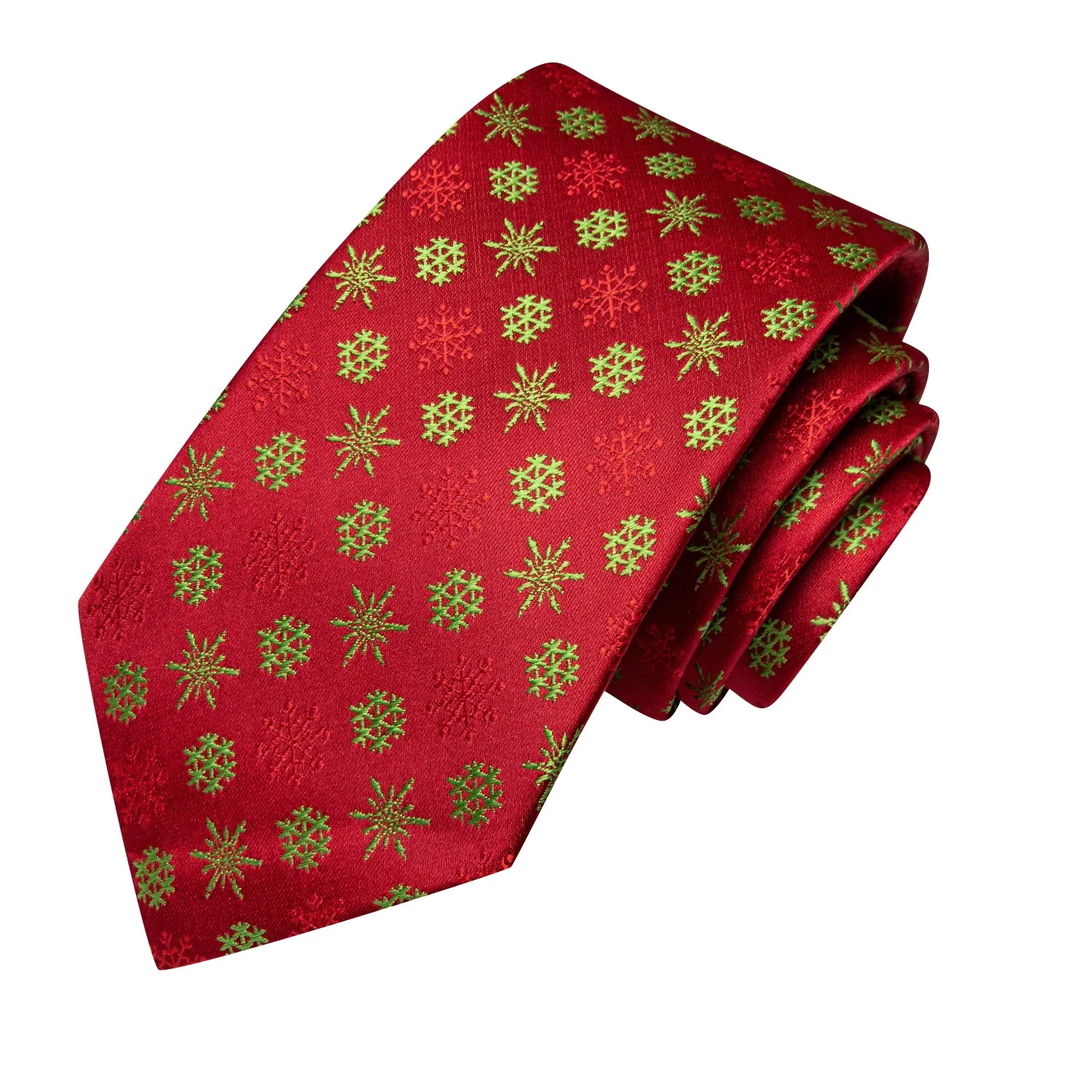 Hi-Tie Christmas Red Snowflakes Men's Tie Pocket Square Cufflinks Set