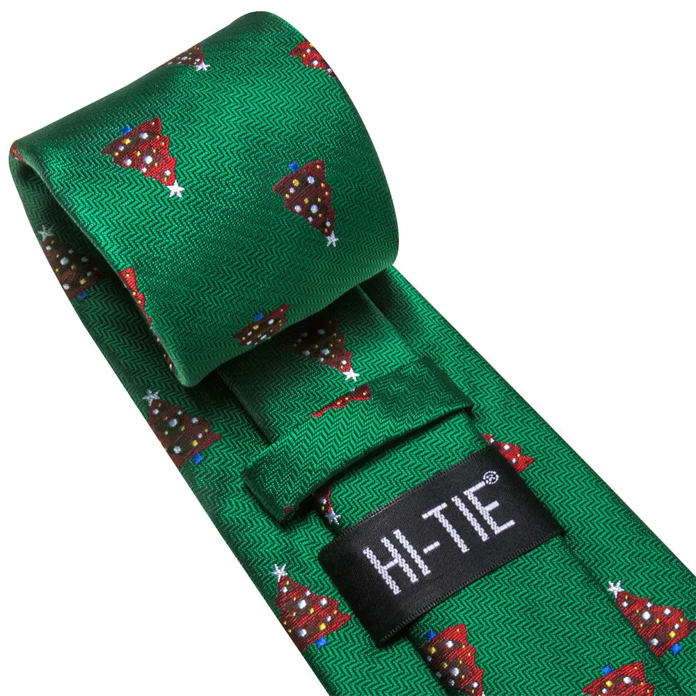 Hi-Tie Green Red Pine Christmas Designer Necktie Set