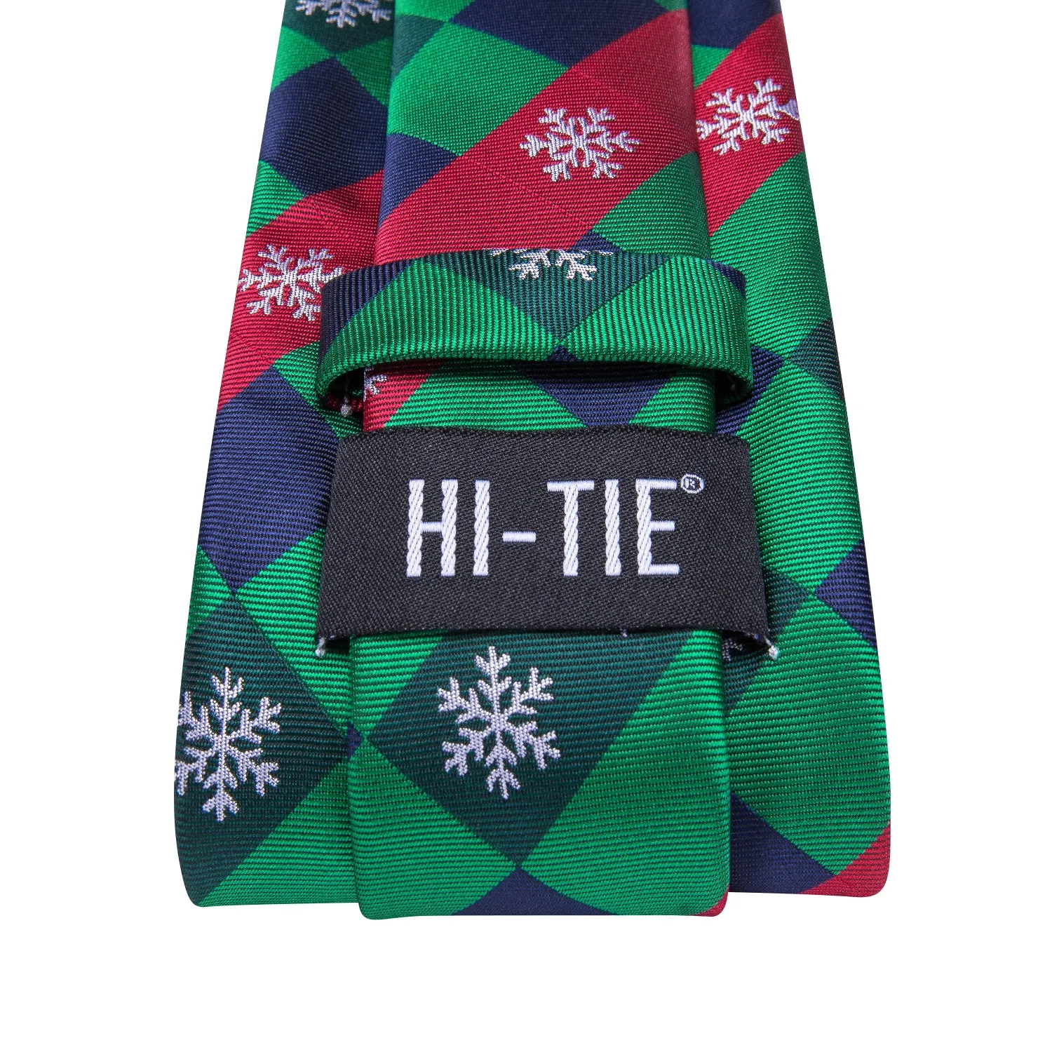 Hi-Tie Red Green Tie Blue Novelty Plaid Necktie Hanky Cufflinks Set