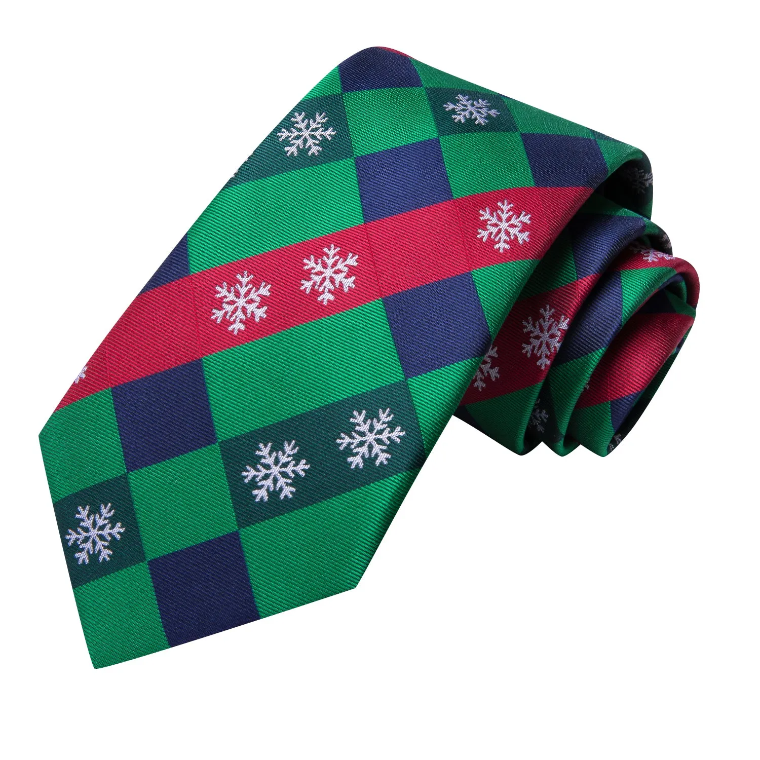 Hi-Tie Red Green Tie Blue Novelty Plaid Necktie Hanky Cufflinks Set