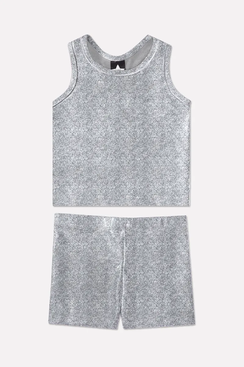 High Shine Cropped Racerback Tank & Tumble Short - Metallic Glitter