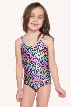 High Shine Tankini - Neon Rainbow Leopard