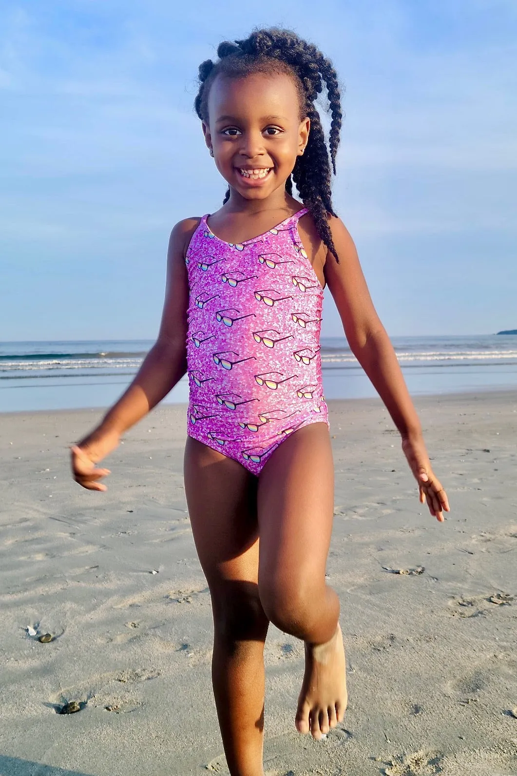 High Shine Tankini Swimsuit - Pink Glitter Sunglasses