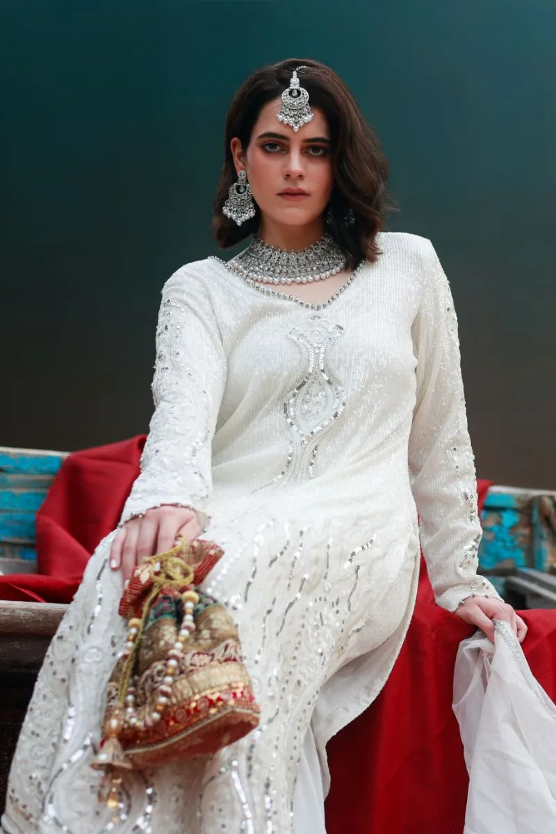 Huma Adnan - Ozara
 - White - Shimmery - 3 Piece