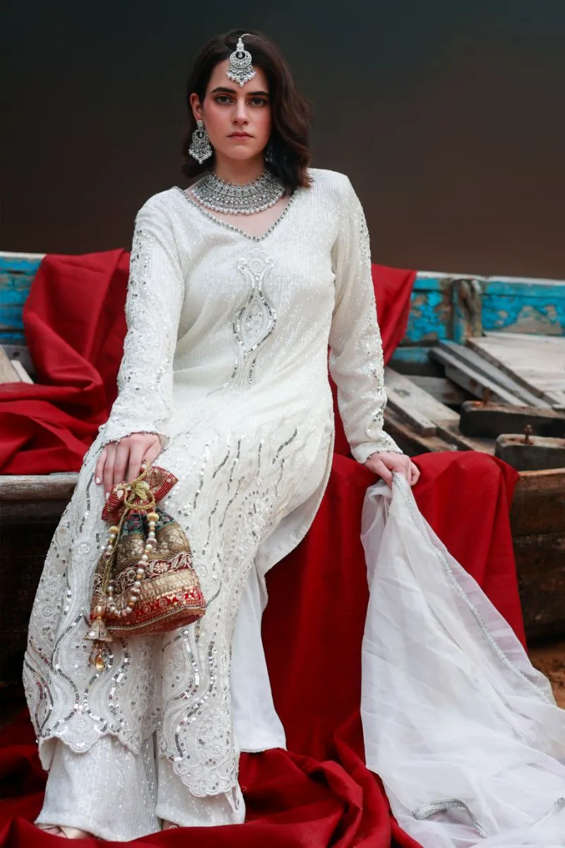 Huma Adnan - Ozara
 - White - Shimmery - 3 Piece