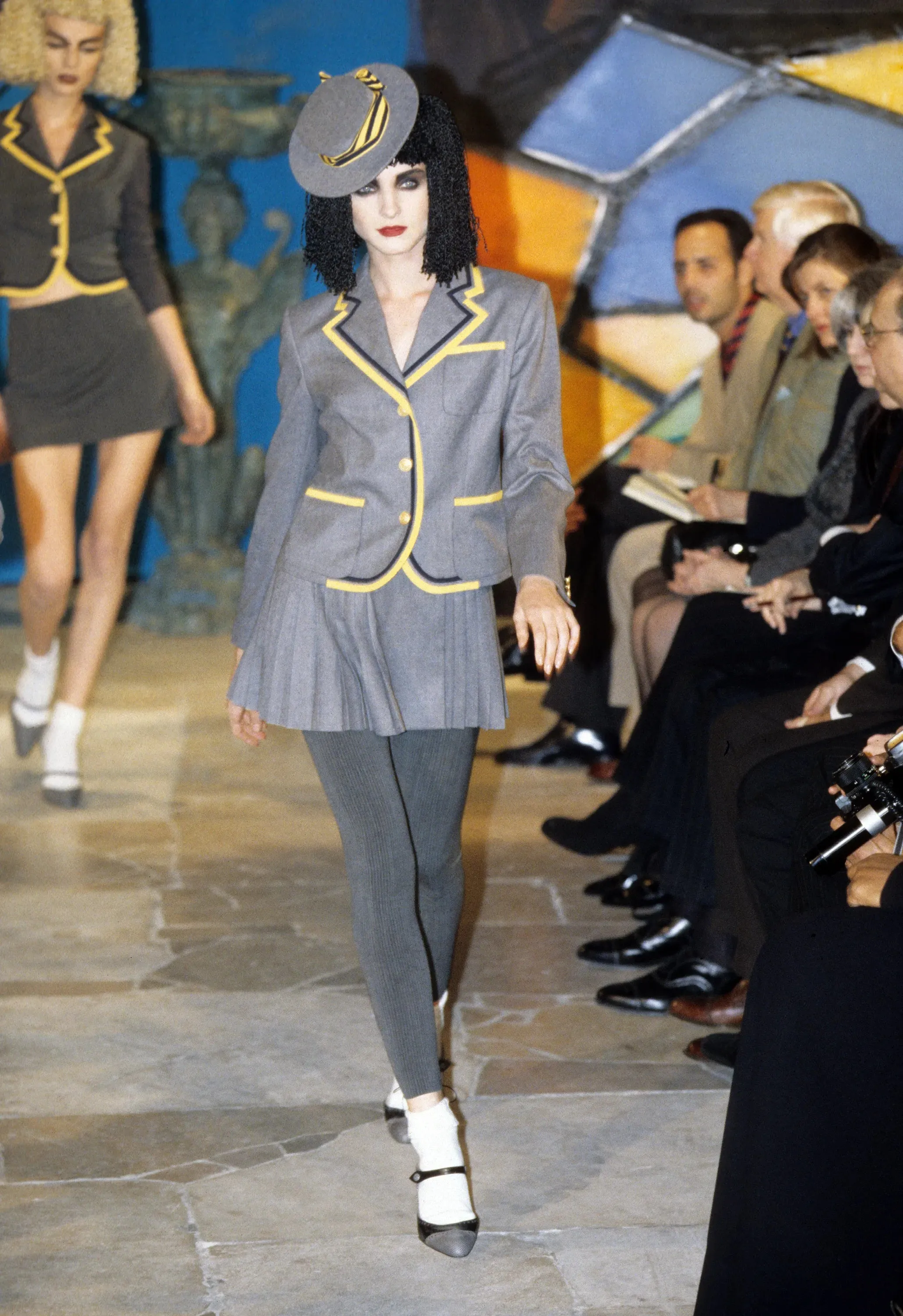 Iconic Fall 1997 John Galliano "Suzy Sphinx" Runway Looks 7 & 8 Grey Schoolgirl Jacket