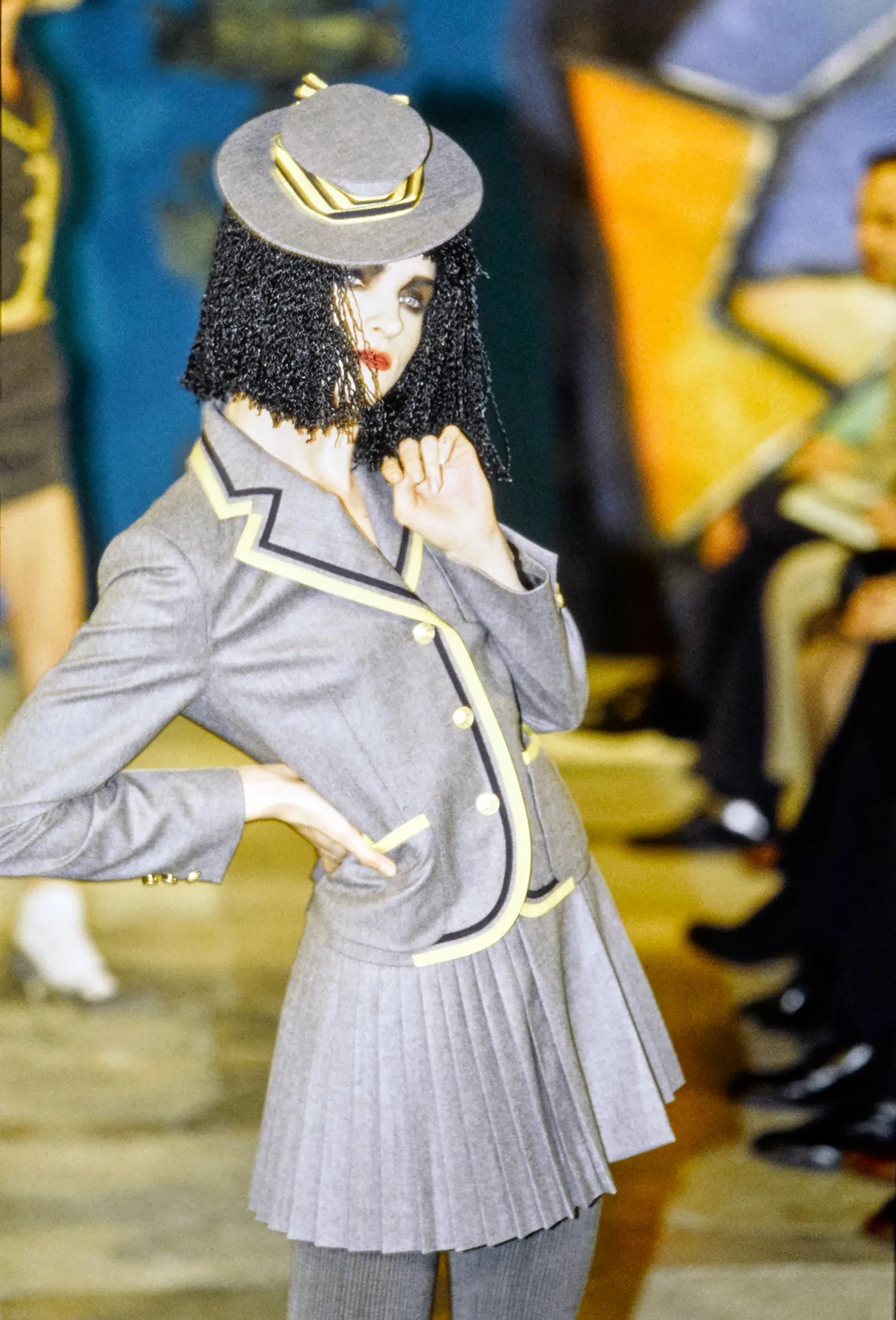 Iconic Fall 1997 John Galliano "Suzy Sphinx" Runway Looks 7 & 8 Grey Schoolgirl Jacket