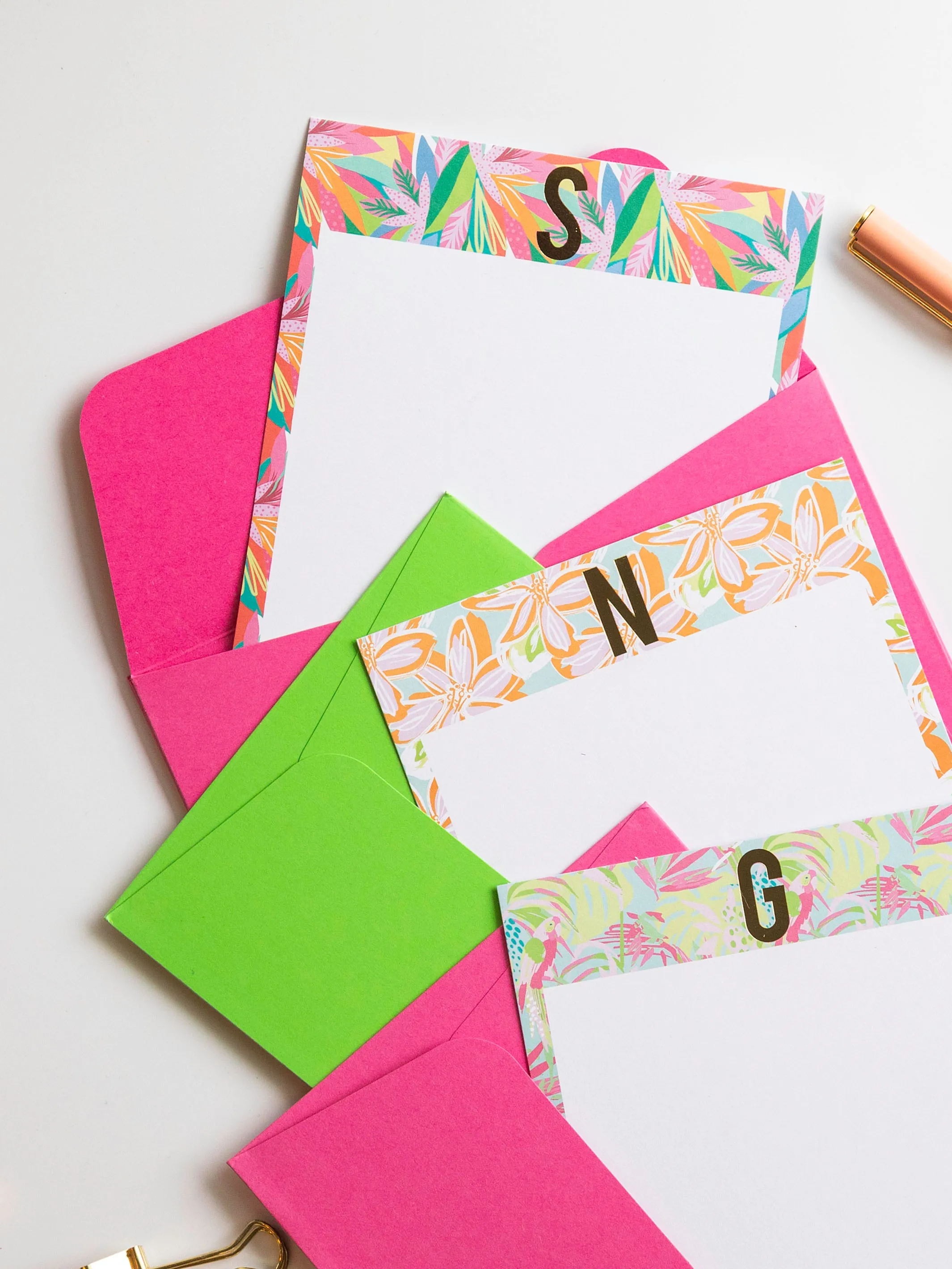 Initial Notecards with Envelopes | Tropical - Set of 16