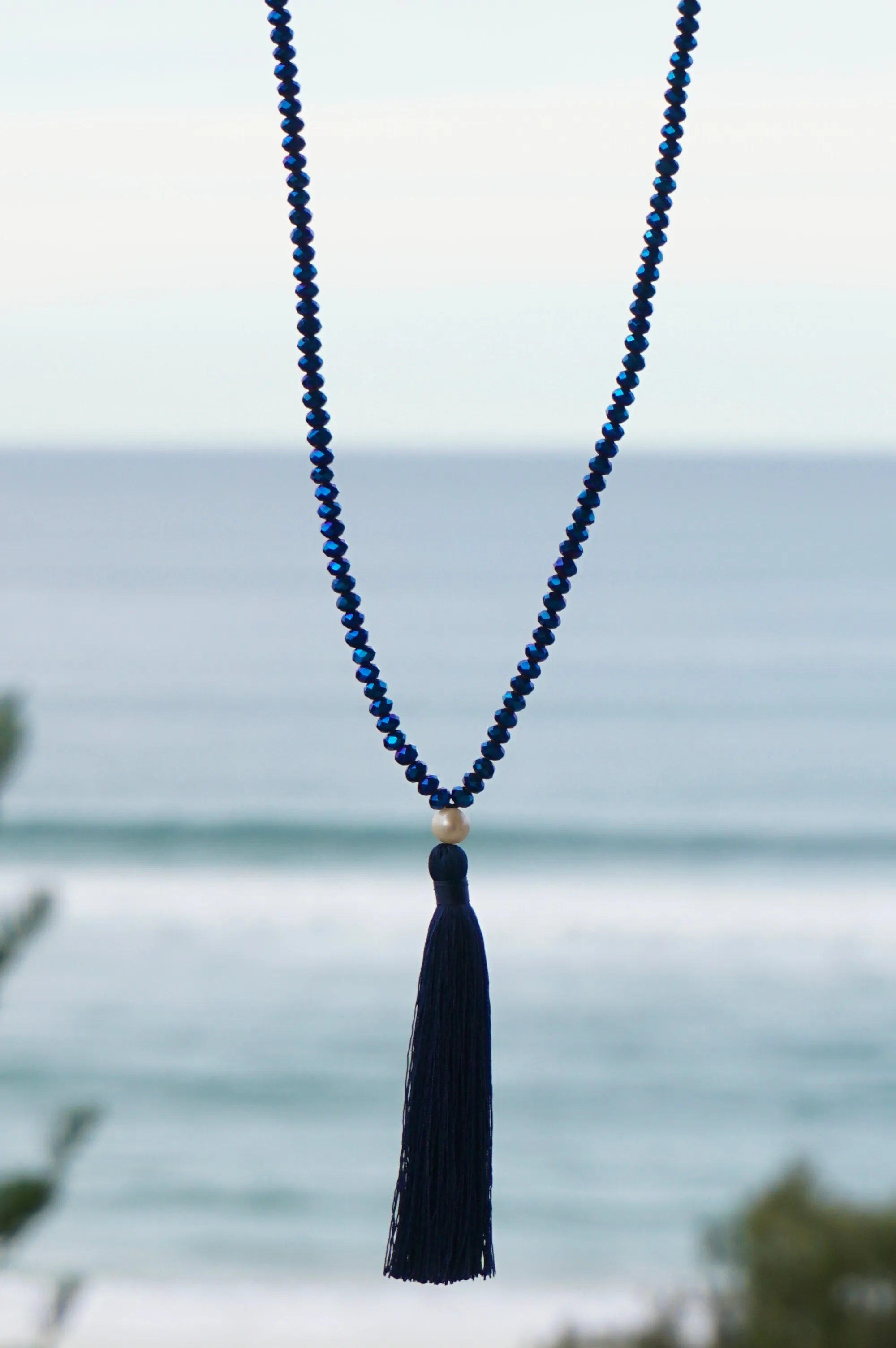 Ink Beaded Pearl Tassel Necklace