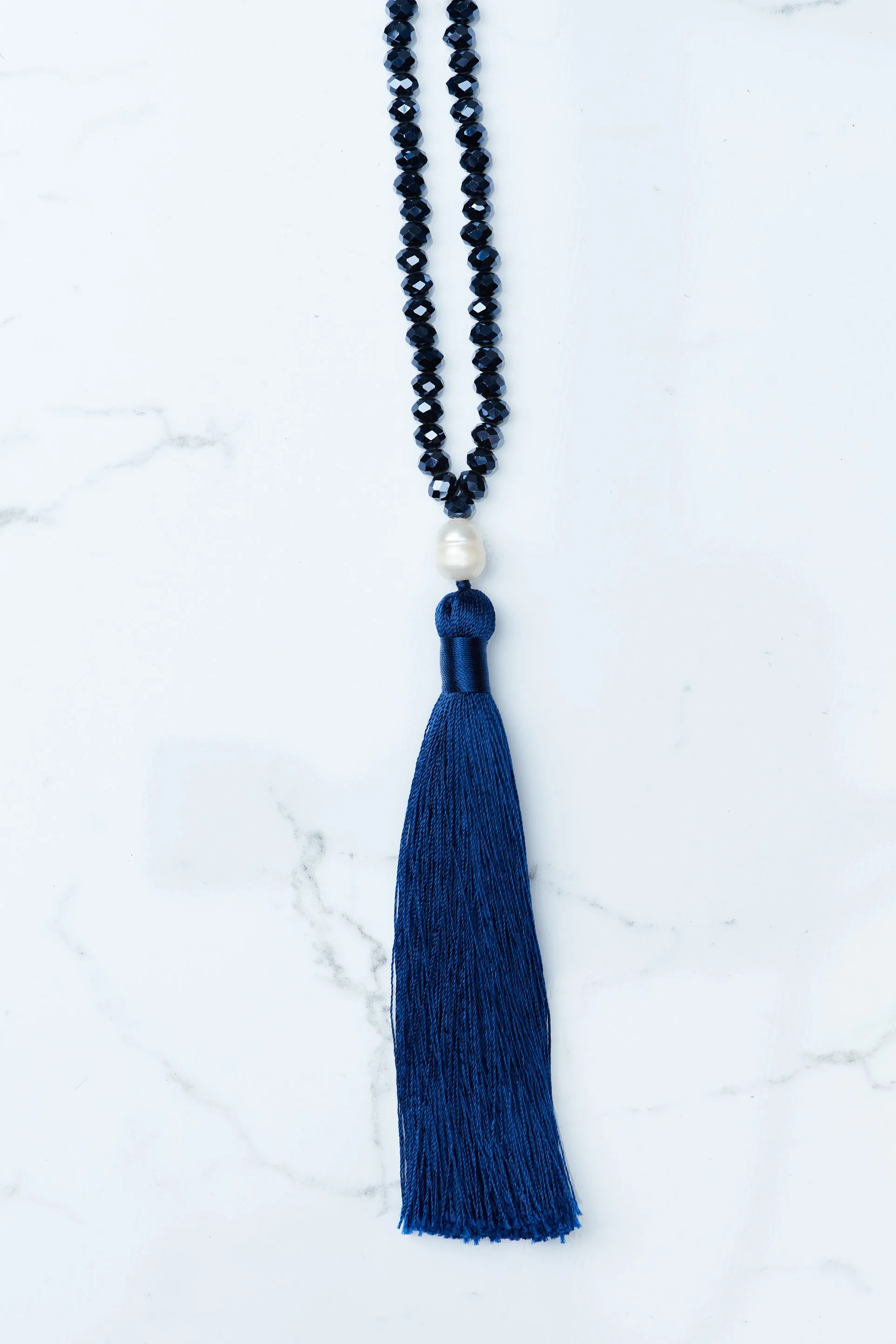 Ink Beaded Pearl Tassel Necklace