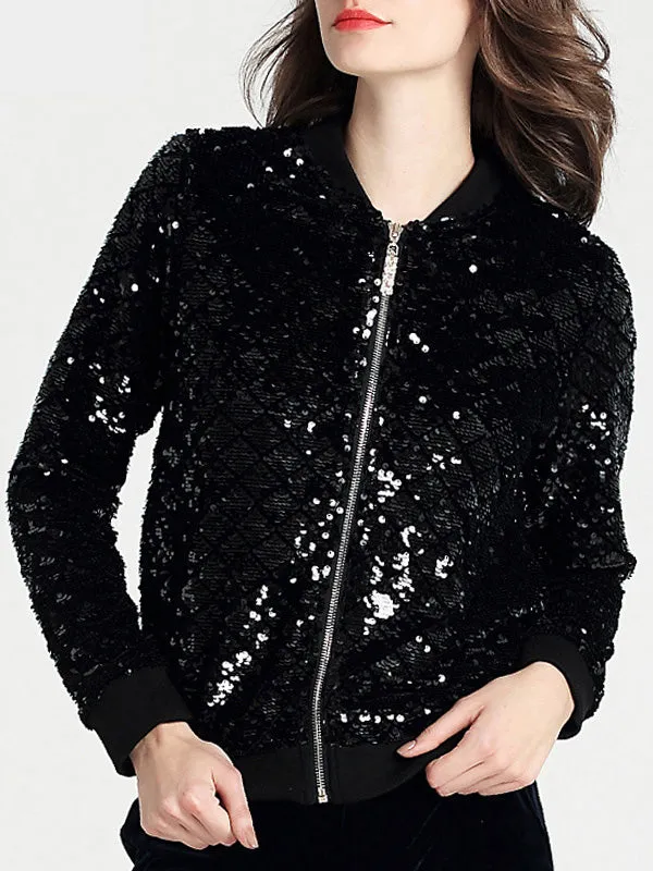 Jacket Women Black Sequin Jacket Coat Woman Short Reflective Bomber Jackets