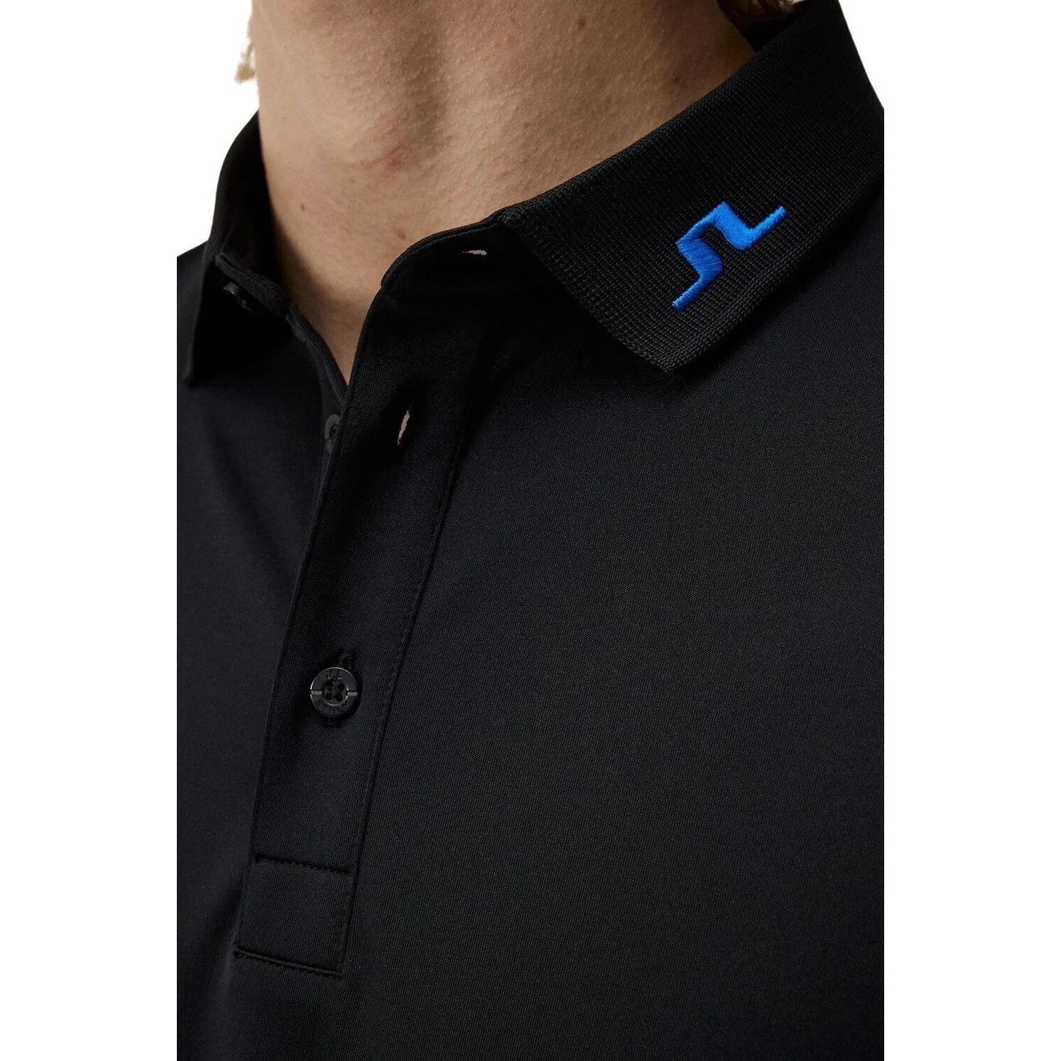 J.Lindeberg KV Regular Fit Golf Polo Shirt - Black/ Blue