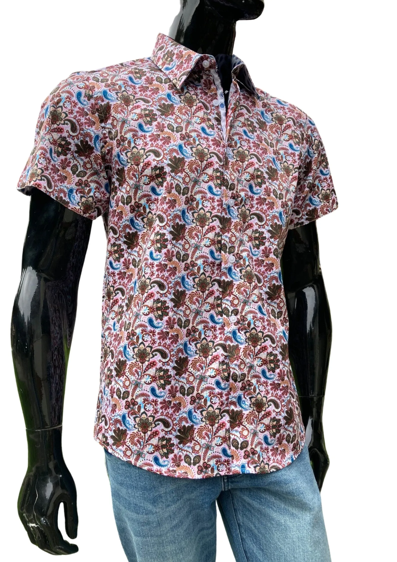 JOHN LENNON Mens Elston Short Sleeve Paisley Shirt - Brown & Teal