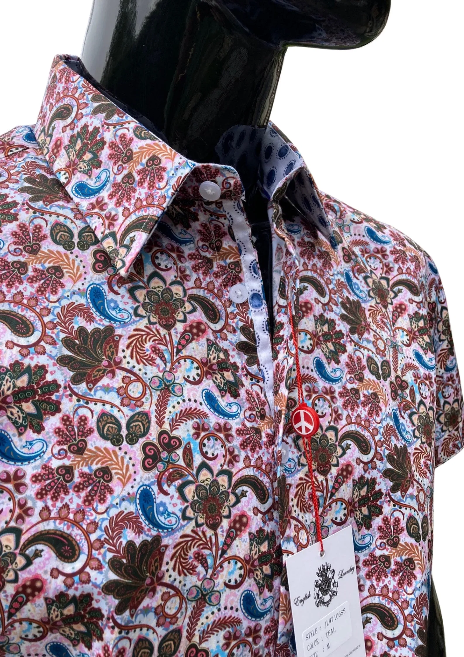 JOHN LENNON Mens Elston Short Sleeve Paisley Shirt - Brown & Teal