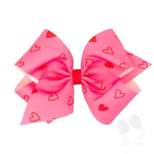 King Valentine Heart Print Grosgrain Girls Hair Bow