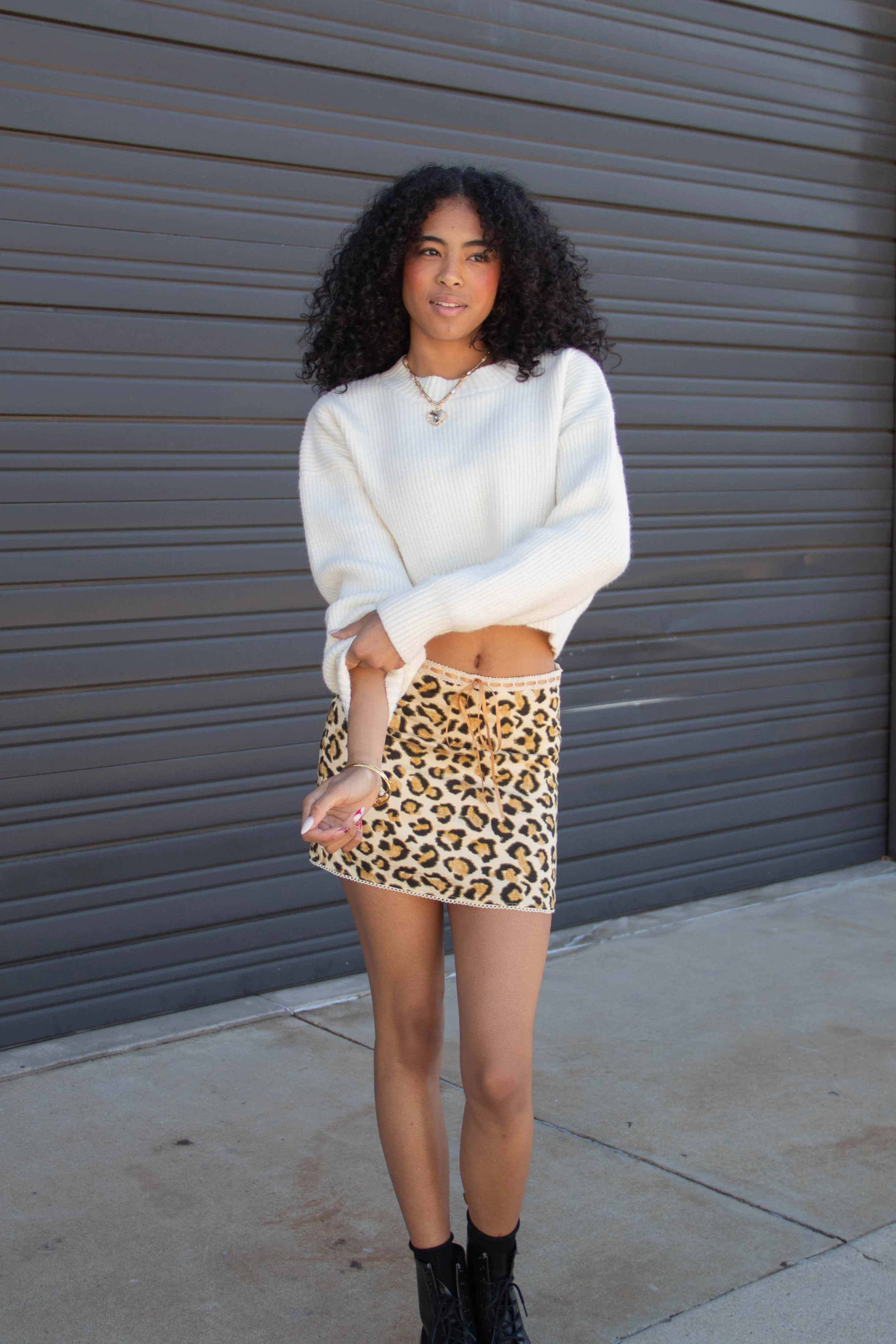 Lace Trim Leopard Mini Skirt