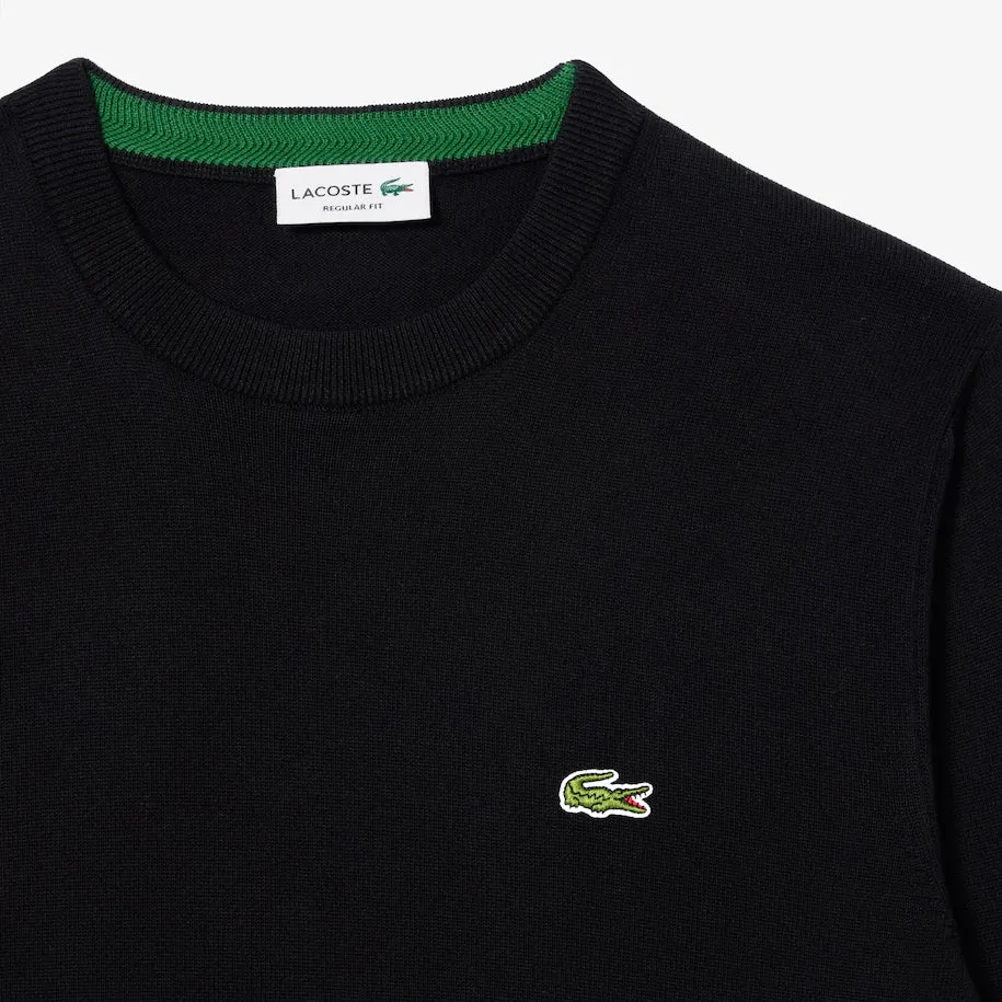 LACOSTE MEN'S ORGANIC COTTON CREW NECK SWEATER BLACK