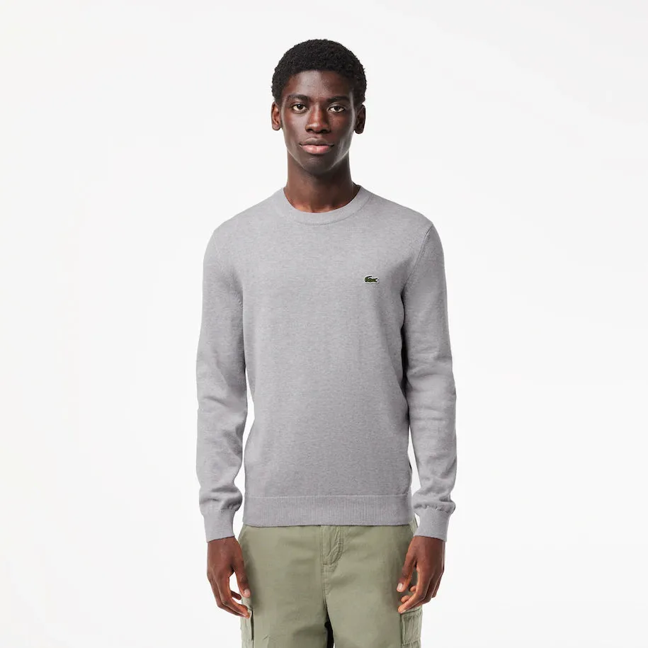 LACOSTE MEN'S ORGANIC COTTON CREW NECK SWEATER GREY