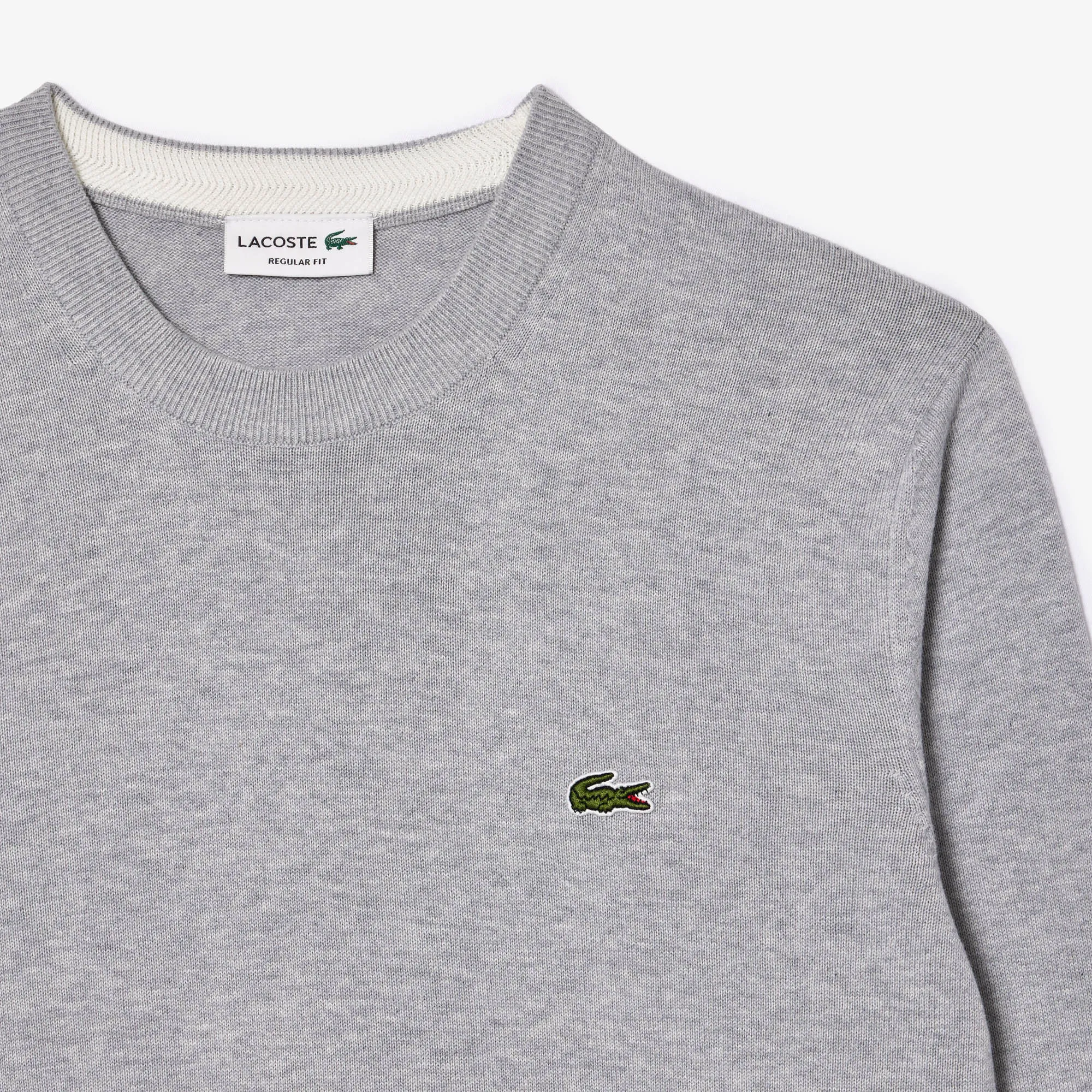 Lacoste Men's Organic Cotton Crew Neck Sweater Silver Chine AH1985 CCA