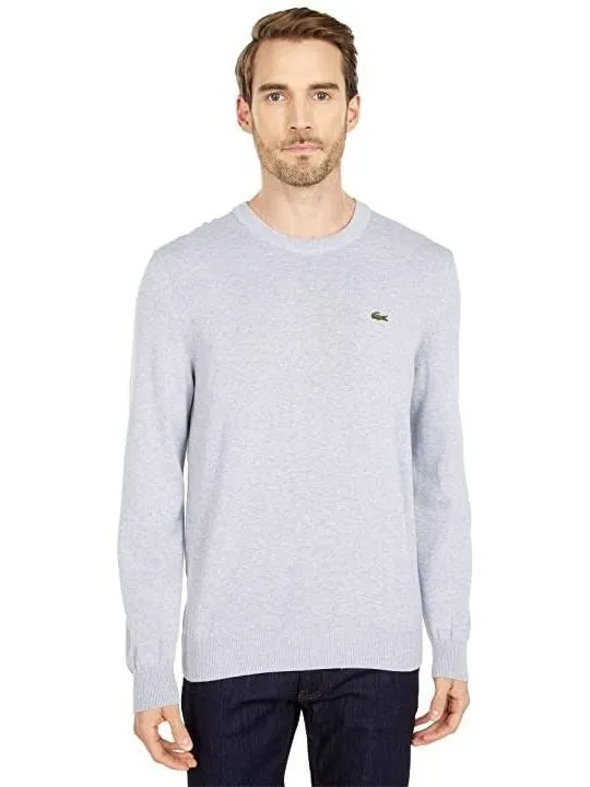 Lacoste Men's Organic Cotton Crew Neck Sweater Silver Chine AH1985 CCA