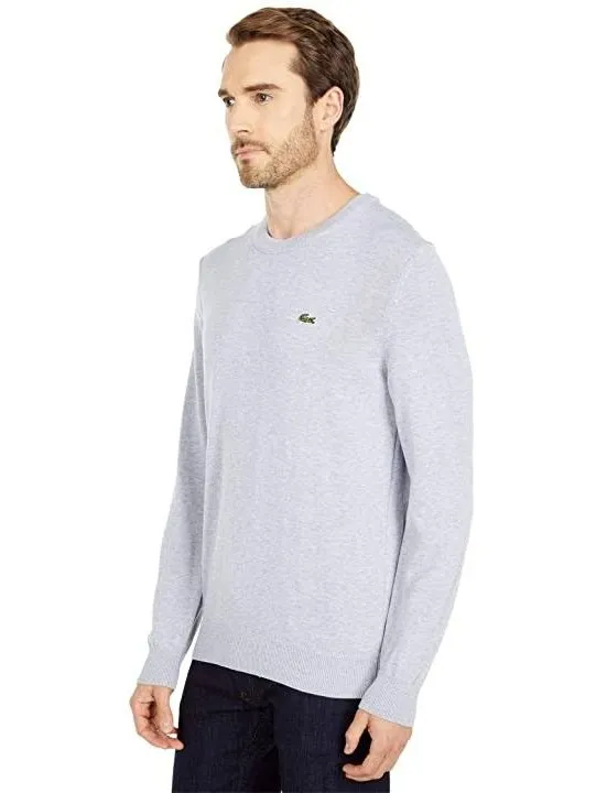 Lacoste Men's Organic Cotton Crew Neck Sweater Silver Chine AH1985 CCA