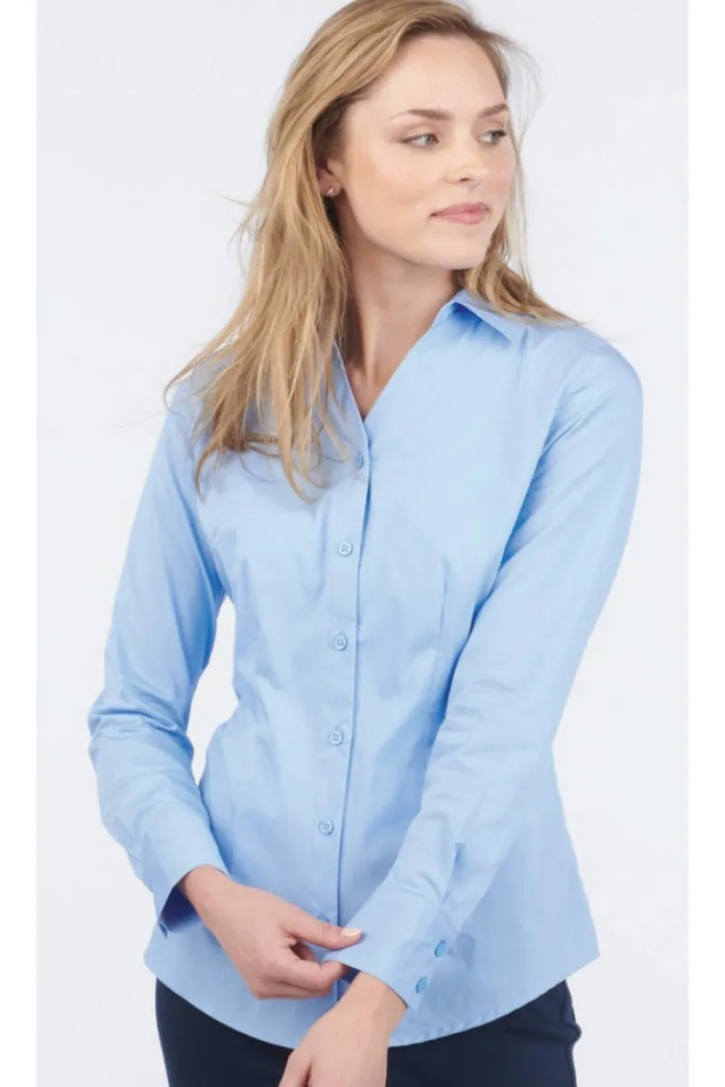 Ladies' Stretch Broadcloth Long Sleeve Blouse - Blue