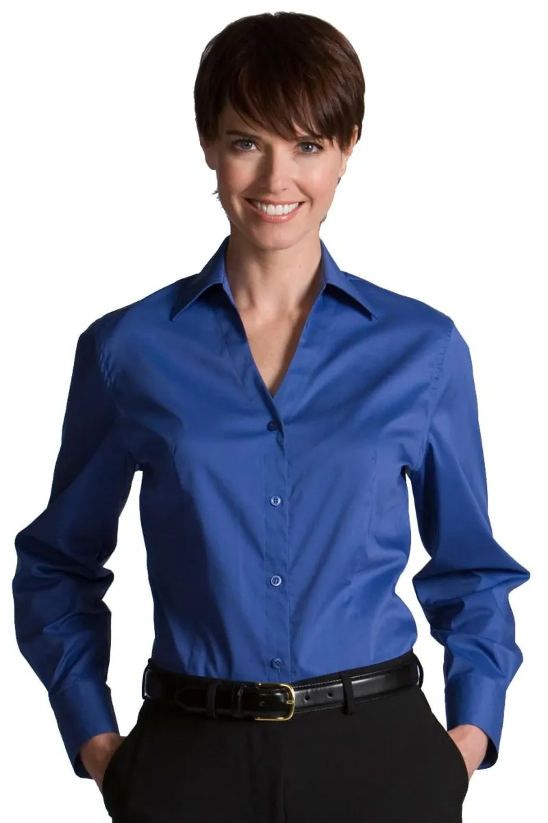 Ladies' Stretch Broadcloth Long Sleeve Blouse - Blue