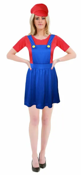 Ladies Super Mario Plumber Bro Fancy Dress: Women's 90s Fancy Dress Outfit