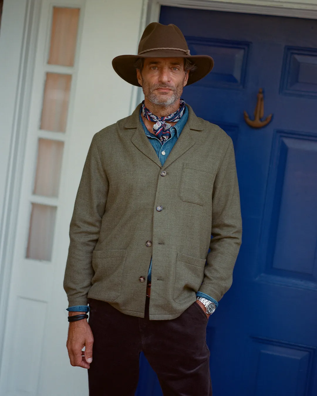 Lambswool Loafer Jacket in Olive Herringbone