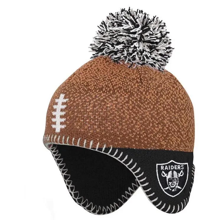 Las Vegas Raiders Kids Brown/Black Football Head Knit Beanie with Pom