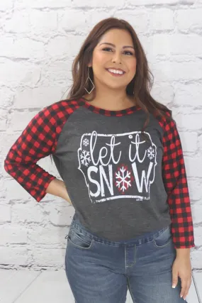 Let it Snow plaid sleeve T-Shirt