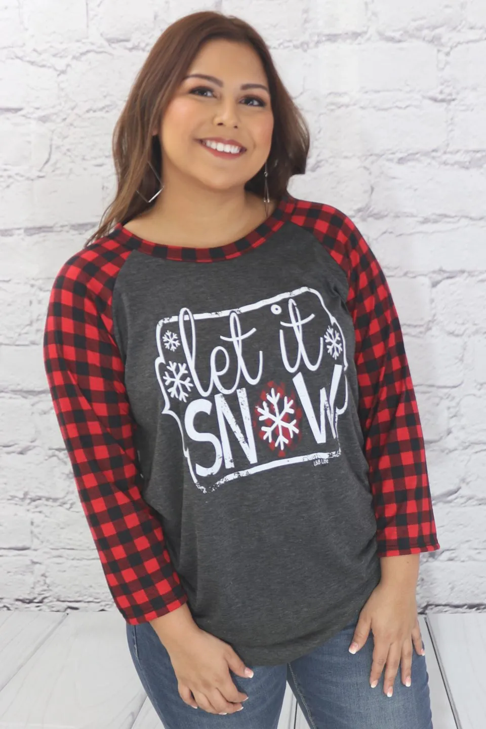 Let it Snow plaid sleeve T-Shirt