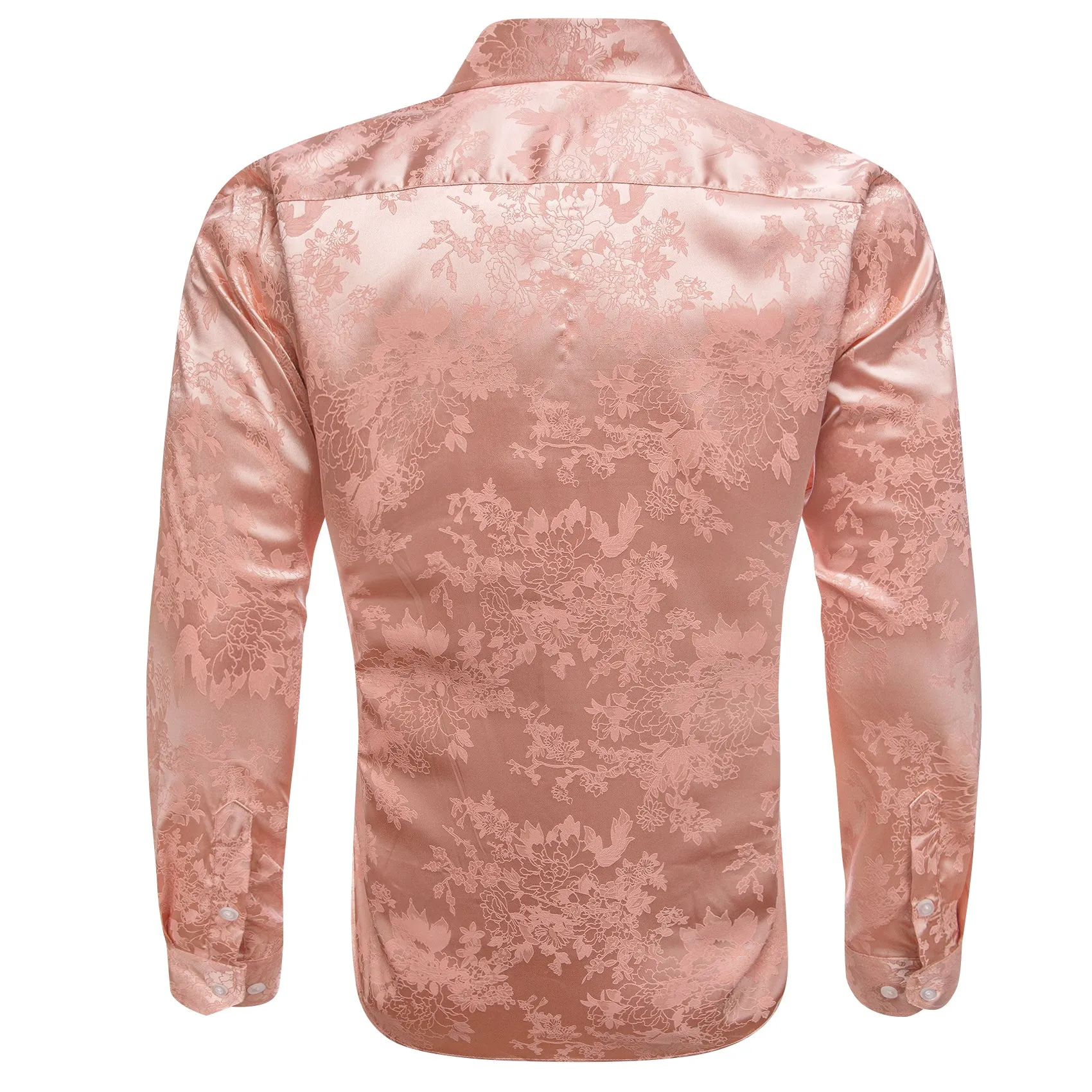 Light Pink Floral Silk Men's Long Sleeve Shirt