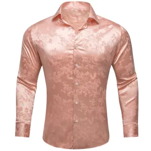 Light Pink Floral Silk Men's Long Sleeve Shirt