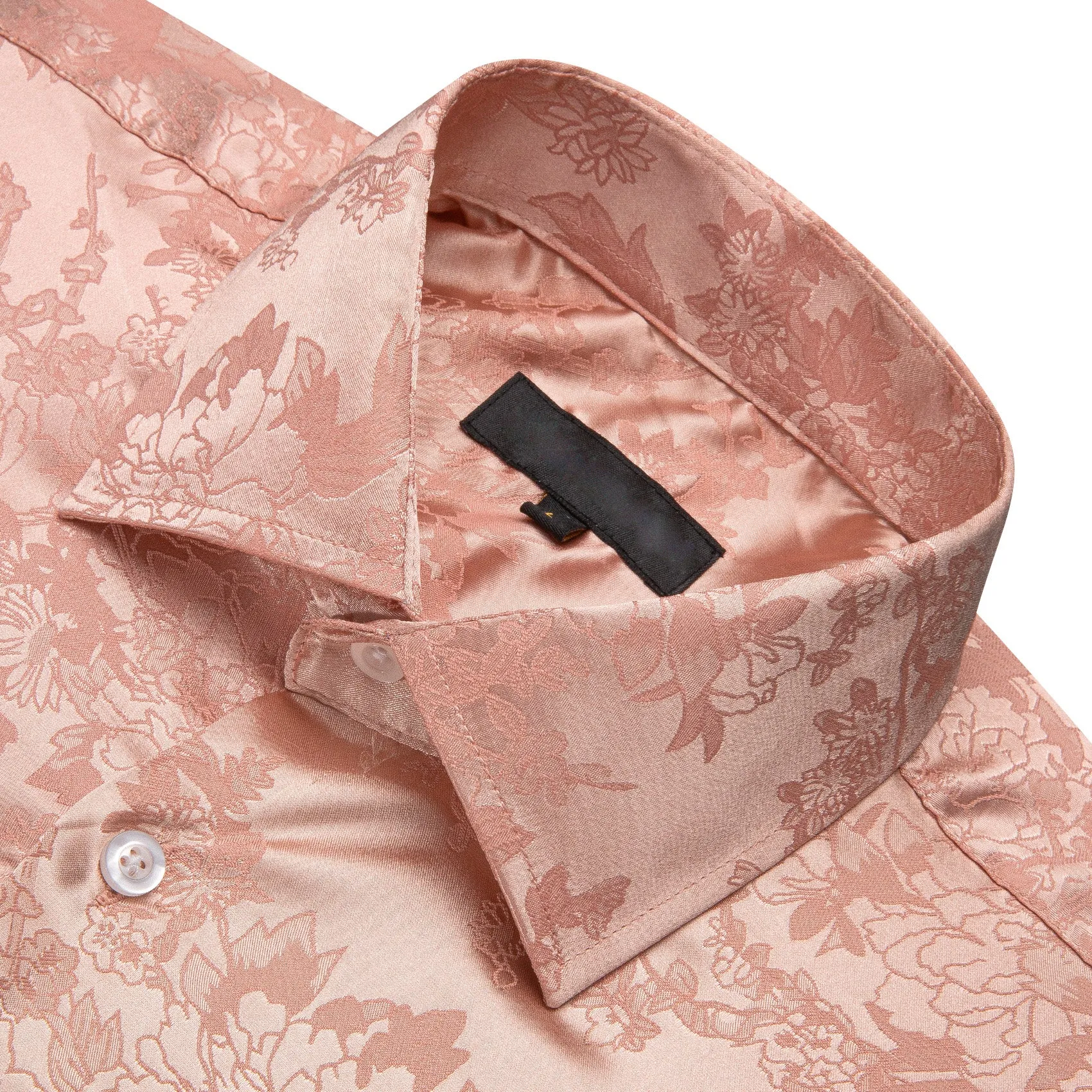 Light Pink Floral Silk Men's Long Sleeve Shirt